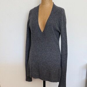 Enza Costa sz S Cashmere Charcoal Deep V-Neck Women's Sweater long good cond